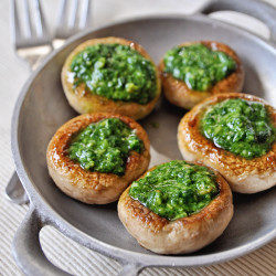 Seared Mushrooms Stuffed With Homemade Pesto