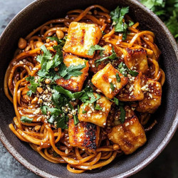 Chili Crisp Peanut Noodles with Crispy Halloumi