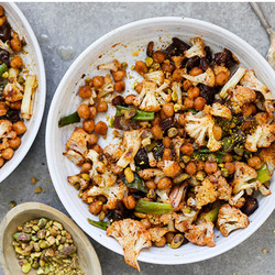 Roasted Cauliflower and Chickpea Salad with Scallions and Dates