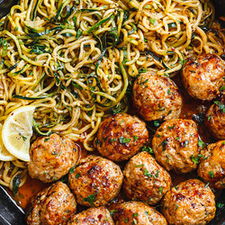 Garlic Butter Turkey Meatballs With Zucchini Noodles