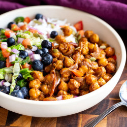 Berbere Chickpea Bowl With Blueberry Tomato Lime Salad