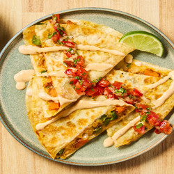 Turkey &amp; Sweet Potato Quesadillas With Green Pepper, Southwest Crema &amp; Tomato Salsa