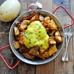 Country-Style PATATAS BRAVAS With Peppers, Onions &amp; Aioli