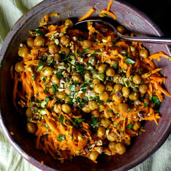 Carrot Salad With Tahini, Crisped Chickpeas And Salted Pistachios