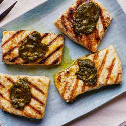 Grilled Halibut With Basil-shallot Butter