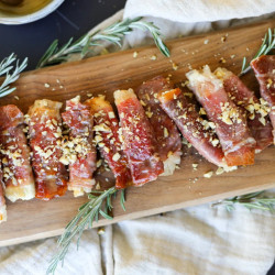Crispy Prosciutto Wrapped Boursin Cheese With Honey And Chopped Nuts (four Ingredients)