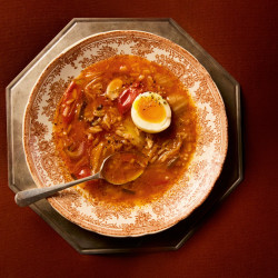 Alison Roman's Kimchi-tomato Soup With Rice And A Soft Egg