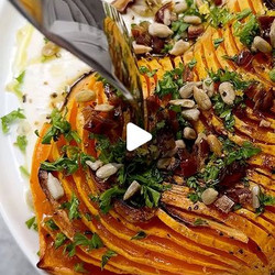 Hasselback Garlic-maple Butternut Squash With Whipped Ricotta &amp; Goat Cheese