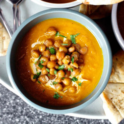 Carrot Soup With Tahini And Crisped Chickpeas