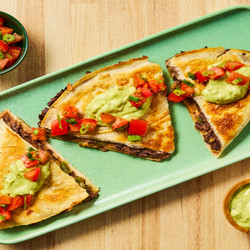 Beef, Black Bean &amp; Pepper Quesadillas With Salsa Fresca &amp; Creamy Guacamole