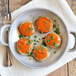 Stuffed Mushrooms With Spanish Romesco Sauce