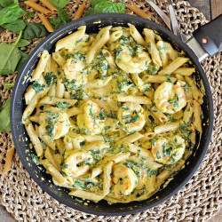 Creamy Saffron Pasta Recipe With Shrimp &amp; Spinach