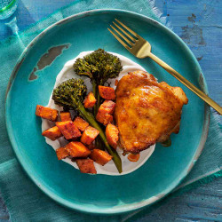 Sheet-pan Chicken Thighs With Sweet Potatoes &amp; Broccolini