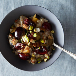 Whole Oat Groats With Cherries, Plums, Pistachios &amp; Homemade Almond Milk