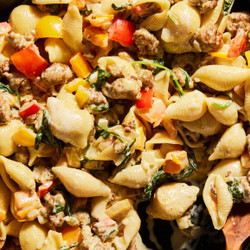 Creamy Sausage &amp; Peppers Shells