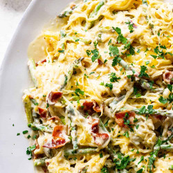 Roasted Garlic Spaghetti Squash With Asparagus And Bacon
