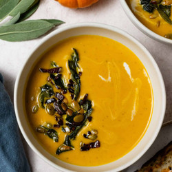 Canned Pumpkin Soup With Crispy Pumpkin Seeds And Bacon