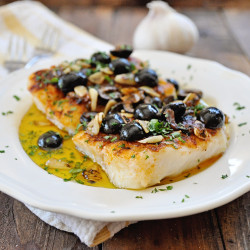 Pan Grilled Paprika Cod With Olives &amp; Garlic