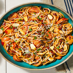 Sun-dried Tomato Spaghetti With Fresh Herbs, Almonds &amp; Parmesan