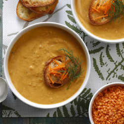 Creamy Red Lentil &amp; Roasted Carrot Soup