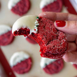 Snow-capped Red Velvet Sugar Cookies