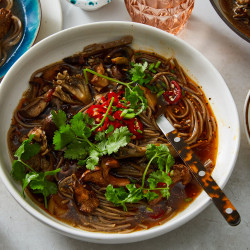 Spicy Noodle Soup With Mushrooms And Herbs