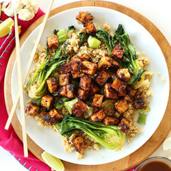 Crispy Peanut Tofu &amp; Cauliflower Rice Stir-fry