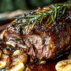 Tender Slow-roasted Lamb Shoulder Glazed With Rosemary, Garlic, And Honey