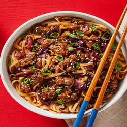 Szechuan Beef Noodles With Scallions &amp; Sesame Seeds