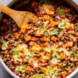 Southwest Ground Beef And Sweet Potato Skillet