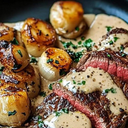 Steak With Bourbon Garlic Cream Sauce