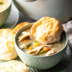 Chicken Pot Pie Soup (with Biscuits) Recipe + Video