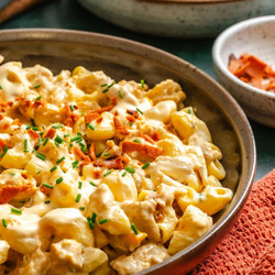 High Protein Buffalo Mac And Cheese (with Soy Curls)