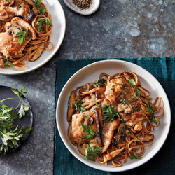 Slow-cooker Chicken With Rosemary &amp; Mushrooms Over Linguine