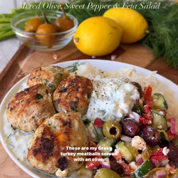 Greek meatballs with olive sweet pepper feta salad