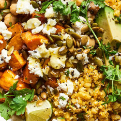 Cauliflower Rice Lunch Bowl With Sweet Potatoes And Chickpeas