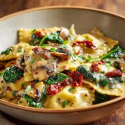 Cheesy Ravioli With Spinach, Mushrooms, And Sun-dried Tomatoes