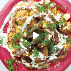 Smashed Potatoes With Beetroot Beans