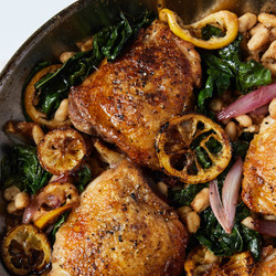 Skillet Chicken With White Beans And Caramelized Lemon