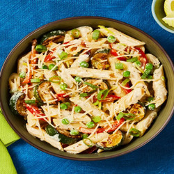 Chicken Sausage Pasta Primavera With Lemon Sauce, Bell Pepper, Zucchini &amp; Peas