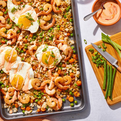 Sheet Pan Shrimp “Fried” Rice
