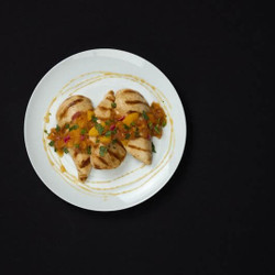 Honey Bourbon Grilled Chicken with Roasted Peach Chutney