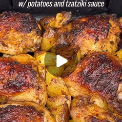 Greek Chicken Thighs &amp; Potatoes With Tzatziki
