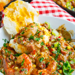 Cheddar Biscuits And Shrimp And Andouille Gravy