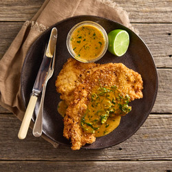 Spiced Chicken Schnitzel With Laksa Gravy