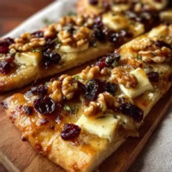 Crispy Flatbread With Brie Cranberries And Toasted Walnuts With A Hot Honey Drizzle