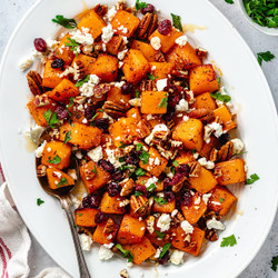 Roasted Butternut Squash With Pecans, Cranberries, Feta &amp; Hot Honey