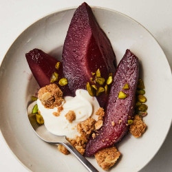 Red-wine Roasted Pears With Cardamom Crumble