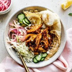 Hummus Bowls With Easy Chicken Shawarma (or Roasted Veggie Shawarma!)