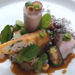 Sous Vide Loin Of Rabbit With Rabbit Spring Roll And Tomato Couscous